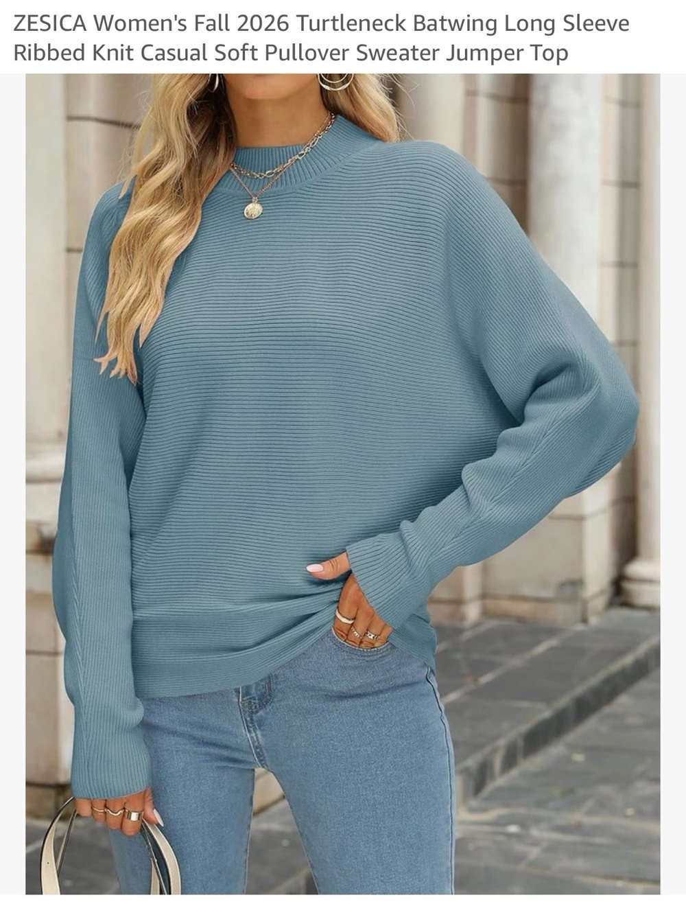 ZESICA Women's Ribbed Turtleneck Pullover Sweater - Dusty Blue